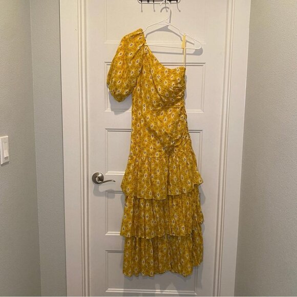 Veronica Beard Yellow Multi Virginia One Shoulder Maxi Dress Sz 0 00 - Picture 5 of 9